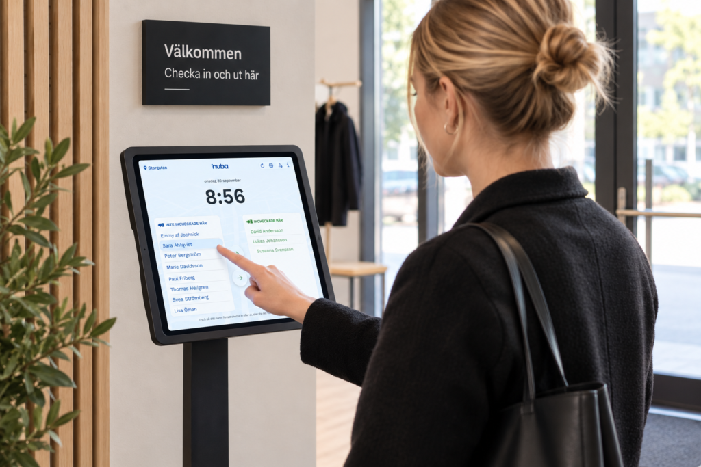 Nuba Lokal gör en vanlig iPad till en smidig digital stämpelklocka. Sätt upp den vid entrén, så stämplar personalen in när de kommer och ut när de går, snabbt och utan krångel.